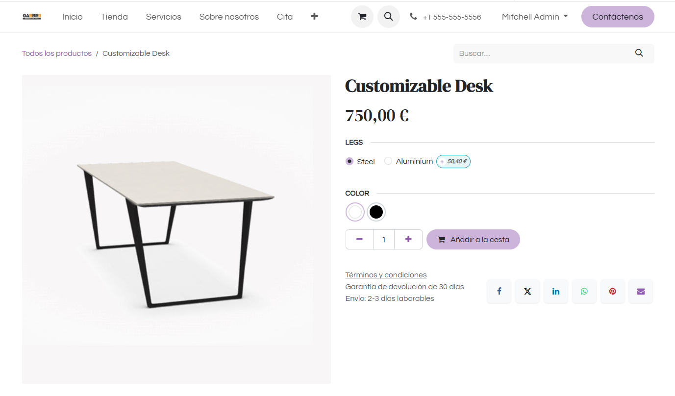 interfaz de variantes de producto y atributos interfaz producto en la tienda online